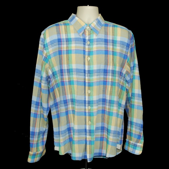 mine Other - SOLD - MINE Plaid Hidden Button-Down Linen Shirt
